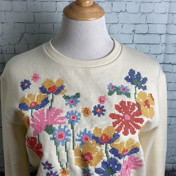 ZARA FLORAL EMBROIDERED Floral SWEATSHIRT Sz S Bloggers Favorite Winter Feminine - Picture 7 of 16